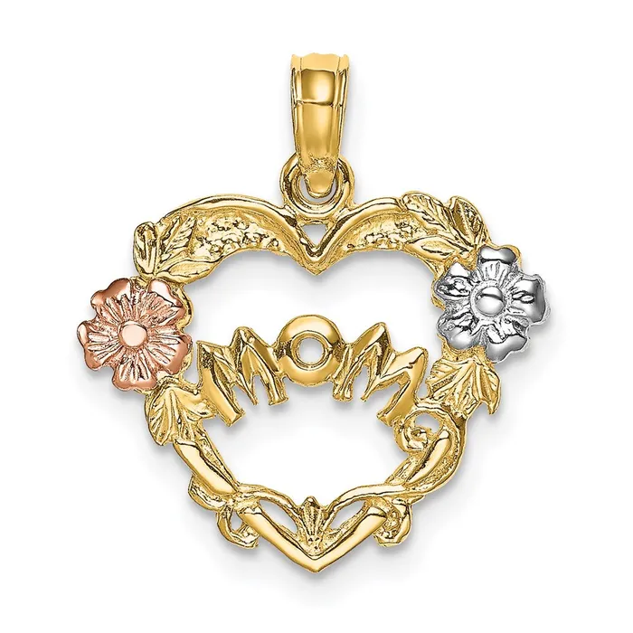 TreasureFineJewelers Rings 14k Twotone wWhite Rhodium MOM Heart wFlower Charm TreasureFineJewelers Rings 14k Twotone wWhite Rhodium MOM Heart wFlower Charm