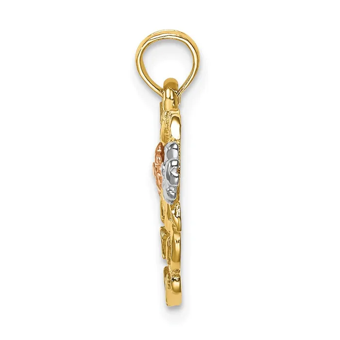 TreasureFineJewelers Rings 14k Twotone wWhite Rhodium MOM Heart wFlower Charm