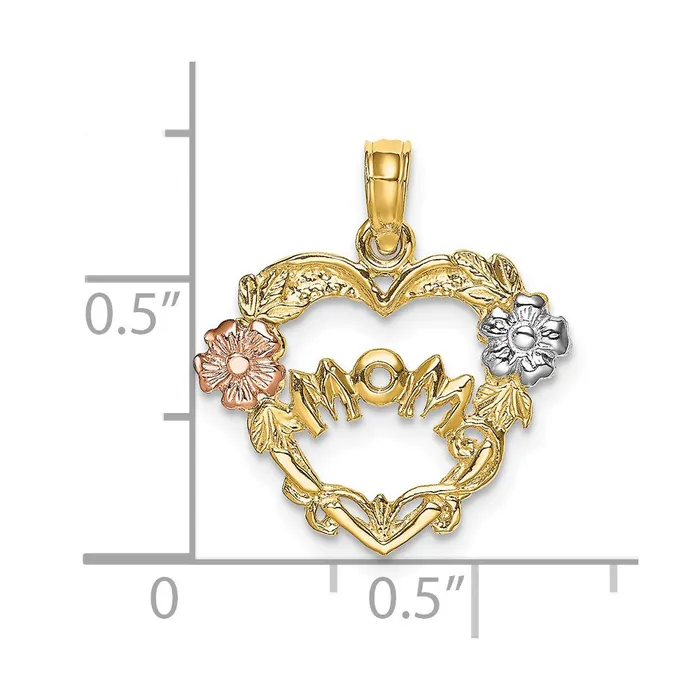TreasureFineJewelers Rings 14k Twotone wWhite Rhodium MOM Heart wFlower Charm