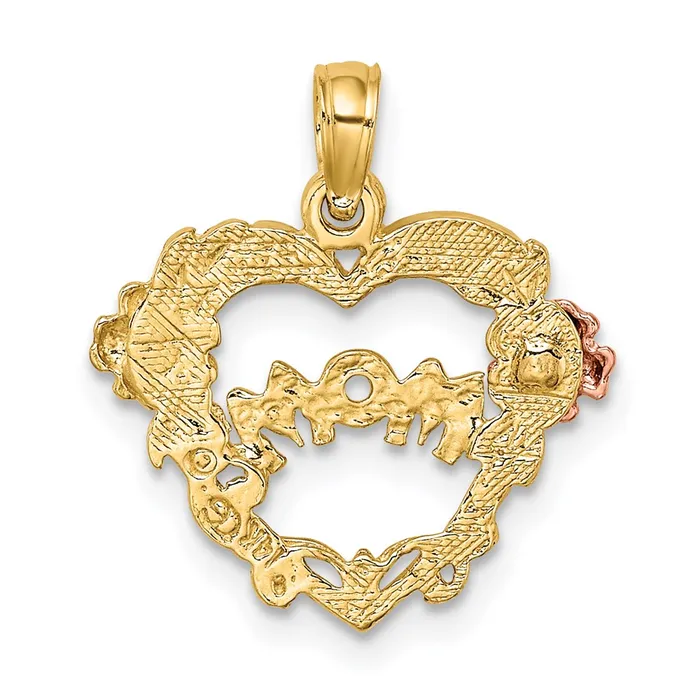 TreasureFineJewelers Rings 14k Twotone wWhite Rhodium MOM Heart wFlower Charm