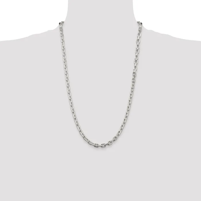 TreasureFineJewelers Rings Sterling Silver 54mm Beveled Oval Cable Chain