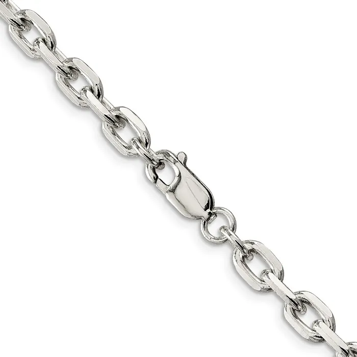 TreasureFineJewelers Rings Sterling Silver 54mm Beveled Oval Cable Chain