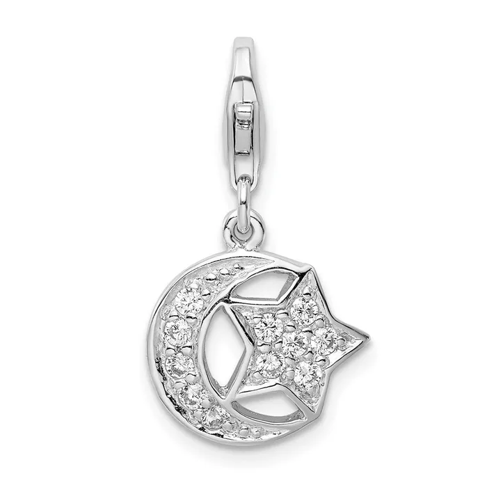TreasureFineJewelers Rings Sterling Silver Amore La Vita Rhodiumplat Polished CZ Moon and Star Charm TreasureFineJewelers Rings Sterling Silver Amore La Vita Rhodiumplat Polished CZ Moon and Star Charm