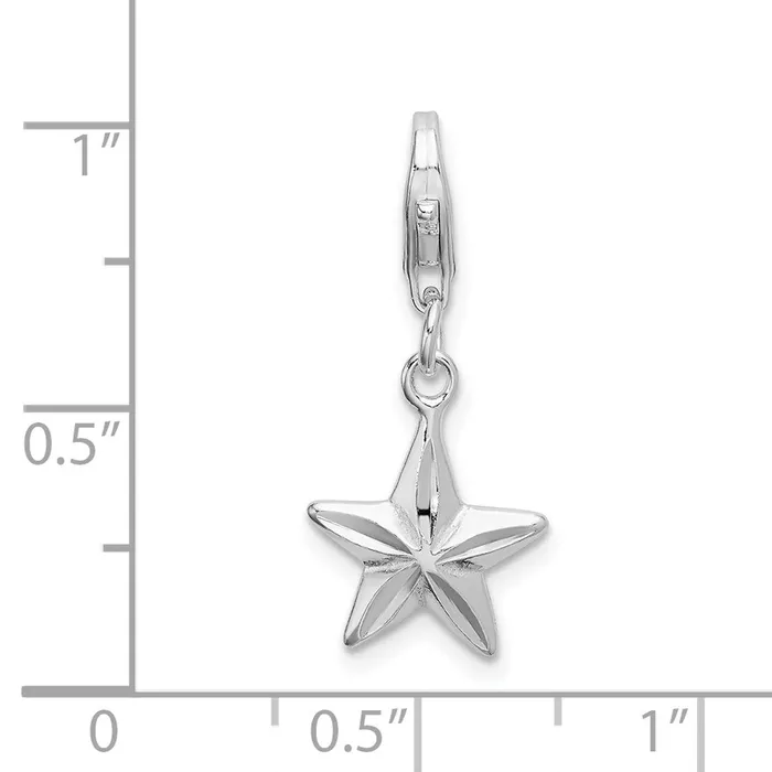 TreasureFineJewelers Rings Sterling Silver Amore La Vita Rhodiumplated Diamondcut Star Charm