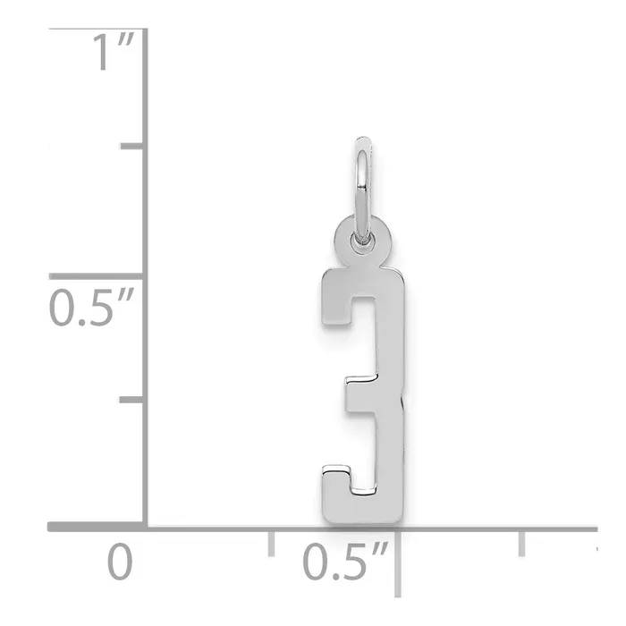 TreasureFineJewelers Rings Sterling SilverRhodiumplated Elongated Polished Number 3 Charm