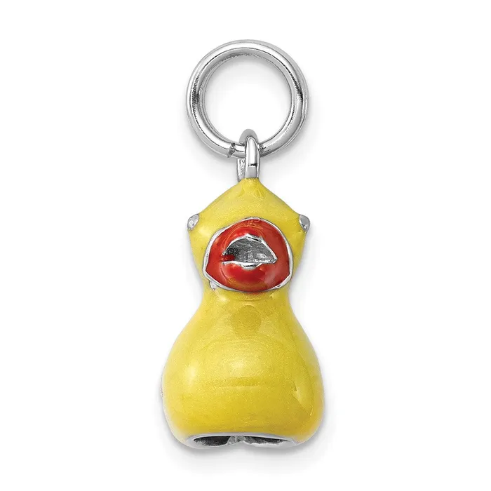 TreasureFineJewelers Rings Sterling Silver Rhodiumplated Enamel Duck Charm