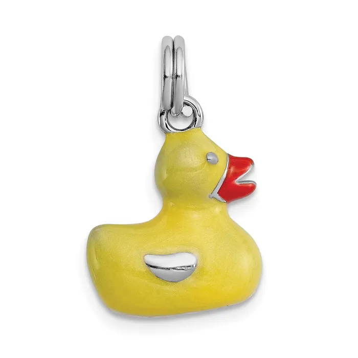 TreasureFineJewelers Rings Sterling Silver Rhodiumplated Enamel Duck Charm