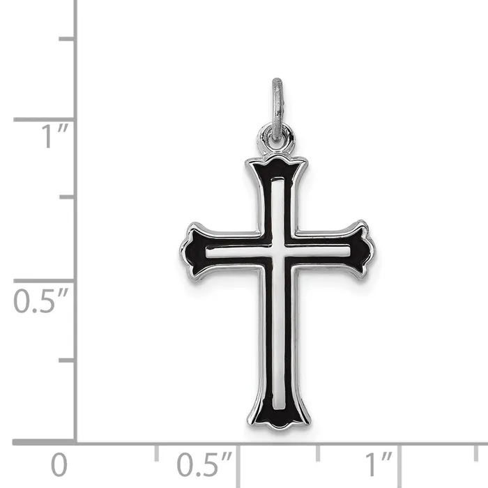 TreasureFineJewelers Rings Sterling Silver Rhodiumplated Enameled Cross Charm