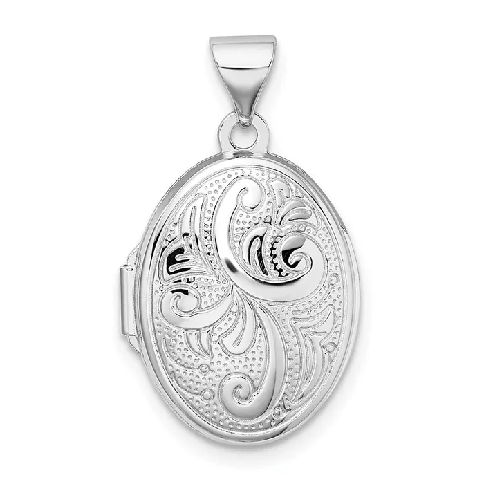 TreasureFineJewelers Rings Sterling Silver Rhodiumplated Scroll Design Oval Locket TreasureFineJewelers Rings Sterling Silver Rhodiumplated Scroll Design Oval Locket