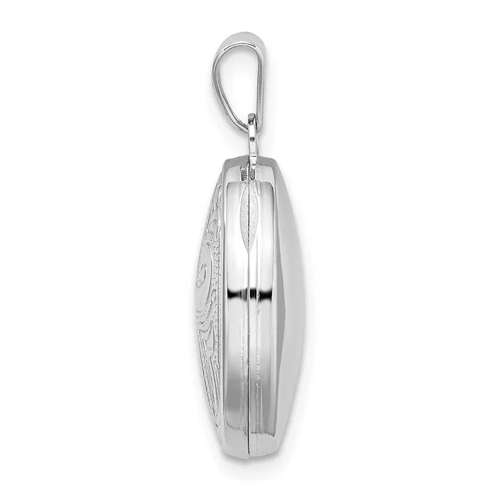 TreasureFineJewelers Rings Sterling Silver Rhodiumplated Scroll Design Oval Locket