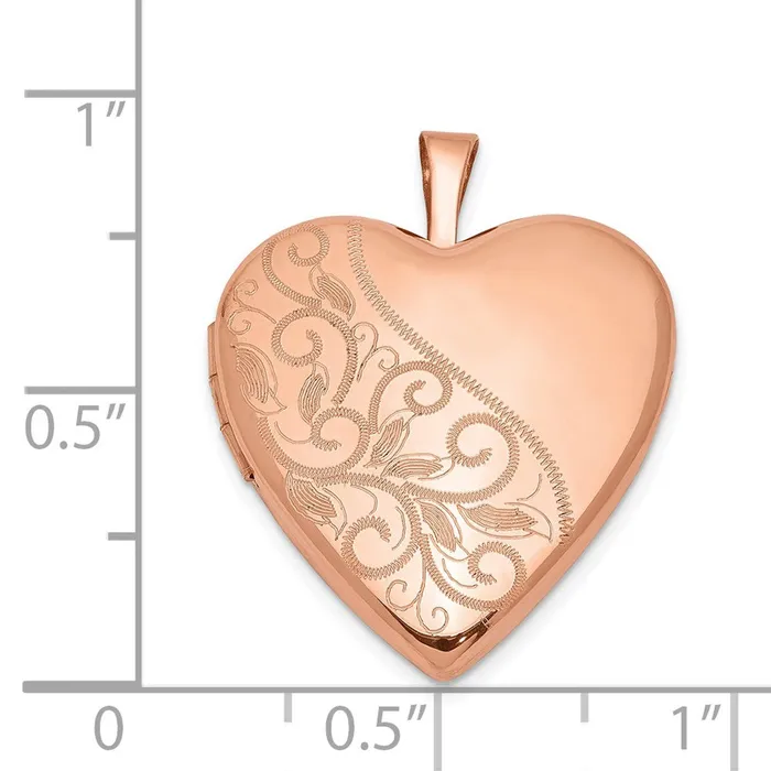 TreasureFineJewelers Rings Sterling Silver Rose Goldplated 20mm Swirl Polished Heart Locket