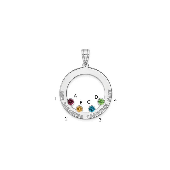 TreasureFineJewelers SSRhodiumplated 4 Birthstone Circle with SS Bezel Family Pendant Necklaces TreasureFineJewelers SSRhodiumplated 4 Birthstone Circle with SS Bezel Family Pendant Necklaces