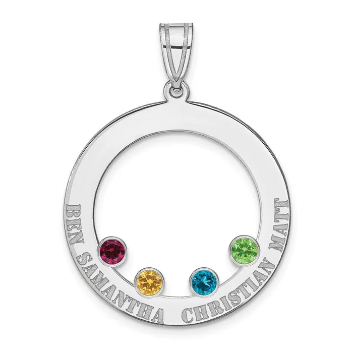 TreasureFineJewelers SSRhodiumplated 4 Birthstone Circle with SS Bezel Family Pendant Necklaces