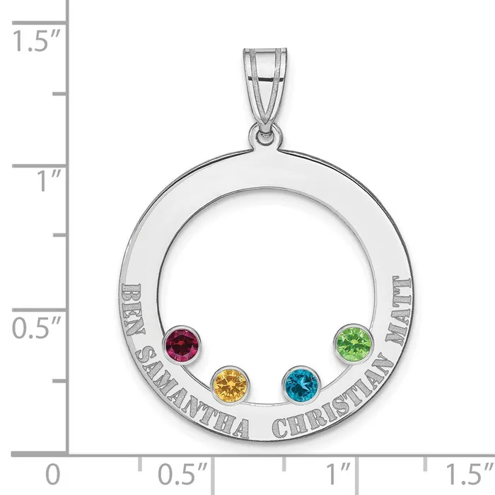 TreasureFineJewelers SSRhodiumplated 4 Birthstone Circle with SS Bezel Family Pendant Necklaces