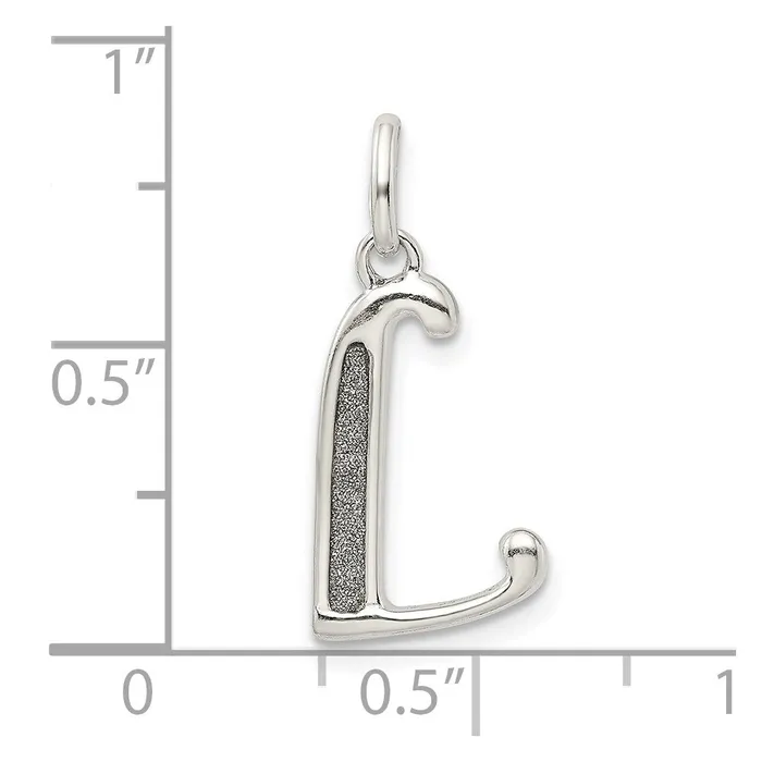 TreasureFineJewelers Sterling Silver Polished Glitter Enamel Letter L Initial Charm Rings
