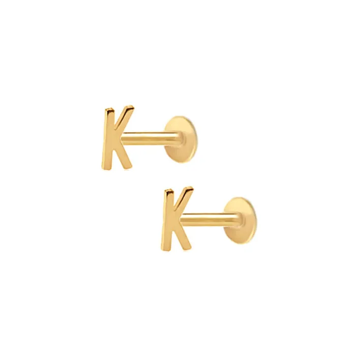 Trendolla Jewelry Earrings Mini Initial Earring For Women Flat Back Earrings Trendolla Jewelry Earrings Mini Initial Earring For Women Flat Back Earrings