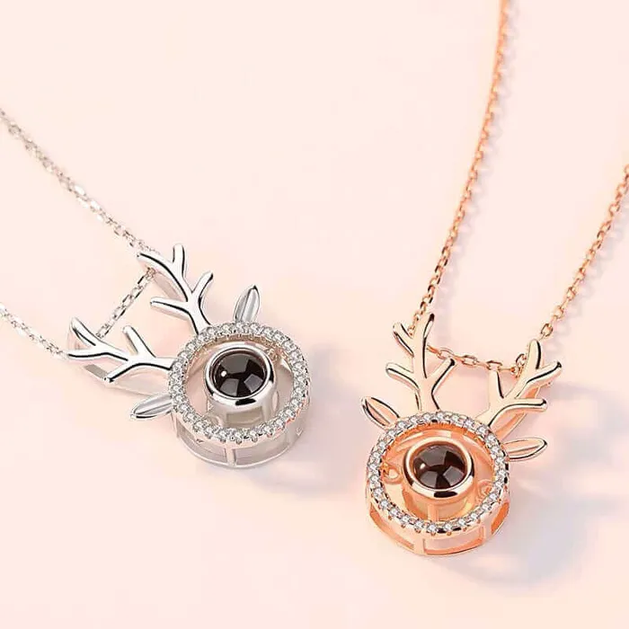 Trendolla Jewelry Necklaces Reindeer Projection Necklace I Love You In 100 Different Languages Christmas Gifts Necklace With Picture Inside