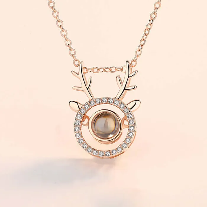 Trendolla Jewelry Necklaces Reindeer Projection Necklace I Love You In 100 Different Languages Christmas Gifts Necklace With Picture Inside