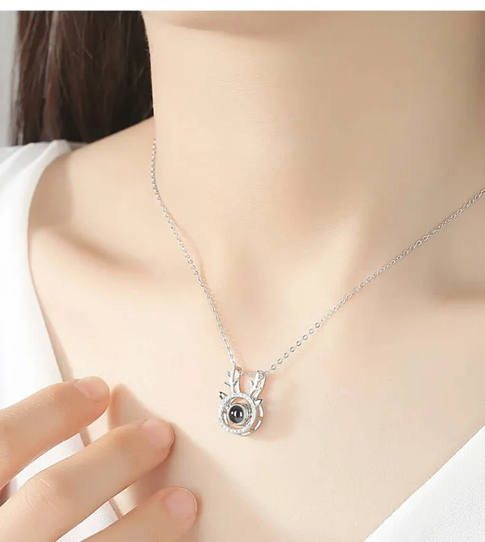 Trendolla Jewelry Necklaces Reindeer Projection Necklace I Love You In 100 Different Languages Christmas Gifts Necklace With Picture Inside