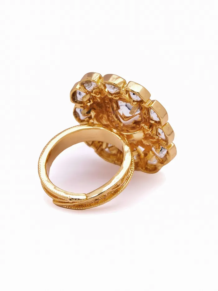 18 KT Gold Toned Uncut Polki Studded Ajustable Ring Curio Cottage Rings
