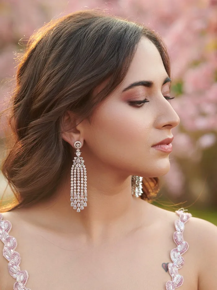 Curio Cottage Earrings Fringes of Cubic Zirconia Diamante Earrings