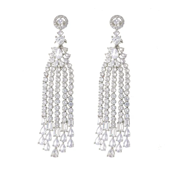 Curio Cottage Earrings Fringes of Cubic Zirconia Diamante Earrings