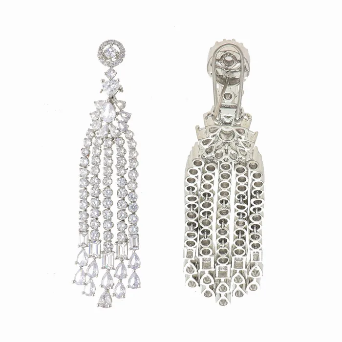 Curio Cottage Earrings Fringes of Cubic Zirconia Diamante Earrings