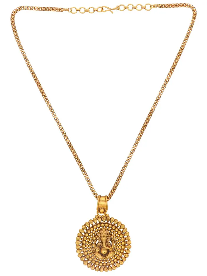 Earrings 22K Gold Plated Ganesha Centered Pendant Set With Earrings Curio Cottage