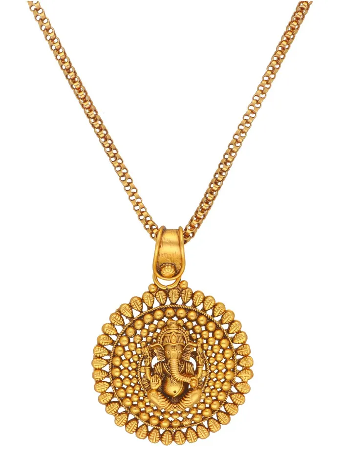 Earrings 22K Gold Plated Ganesha Centered Pendant Set With Earrings Curio Cottage