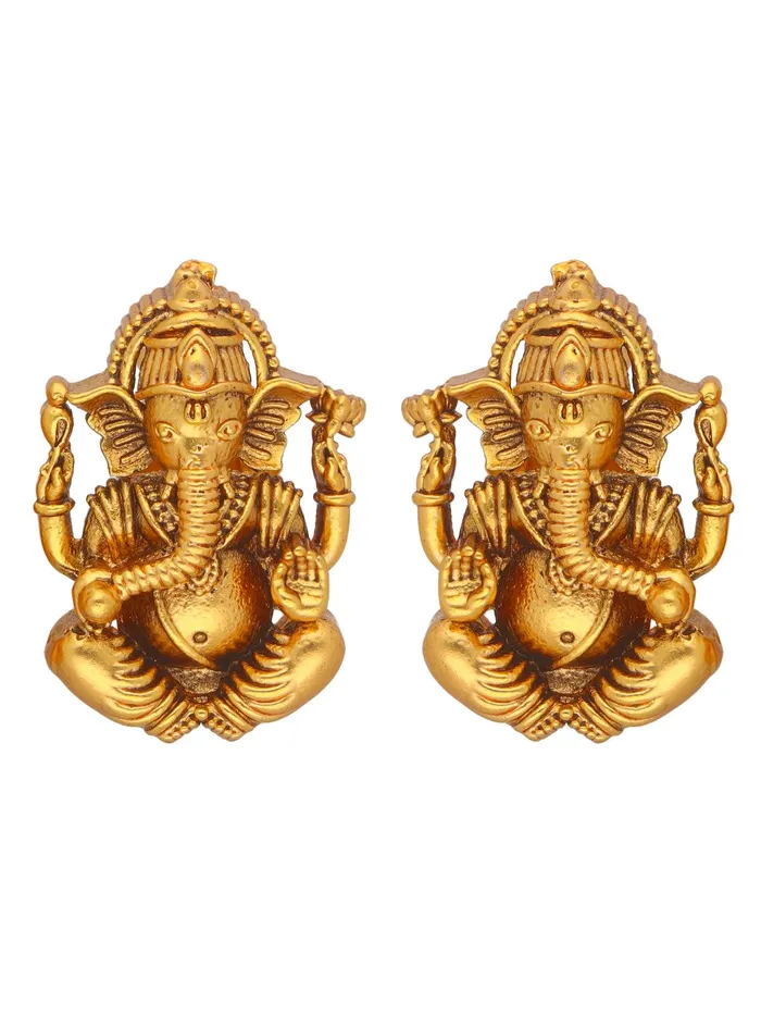 Earrings 22K Gold Plated Ganesha Centered Pendant Set With Earrings Curio Cottage