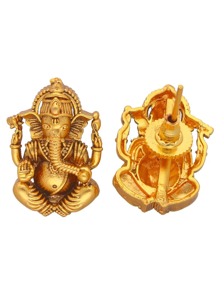 Earrings 22K Gold Plated Ganesha Centered Pendant Set With Earrings Curio Cottage