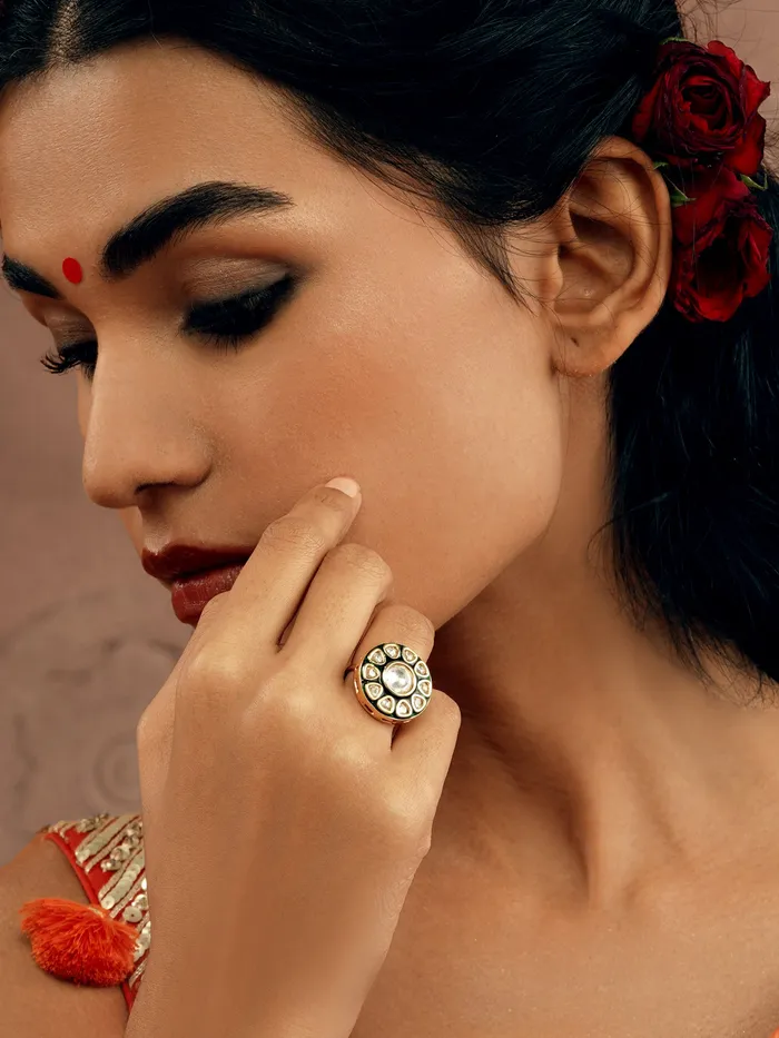 Enamel Kundan Preset Floral Ring Curio Cottage Rings