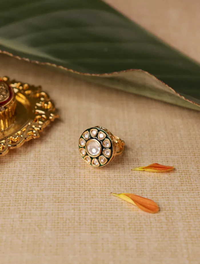 Enamel Kundan Preset Floral Ring Curio Cottage Rings