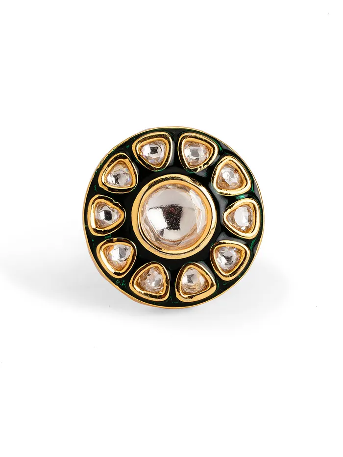 Enamel Kundan Preset Floral Ring Curio Cottage Rings