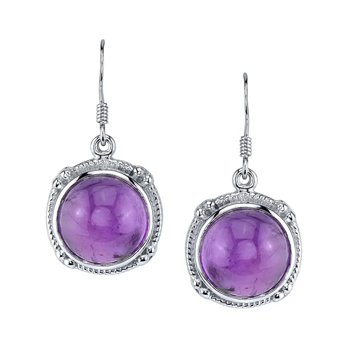 Four Peaks Mining Co Earrings Round Amethyst Cabochon Drop Earrings