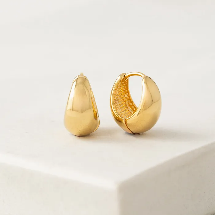 Gold Plated Oval Puff Hoop Earrings Lovers Tempo Earrings
