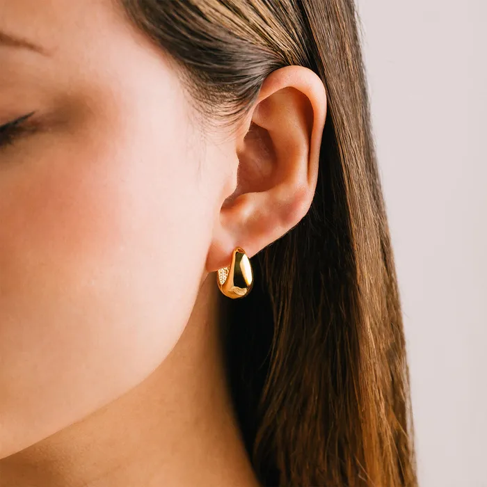 Gold Plated Oval Puff Hoop Earrings Lovers Tempo Earrings