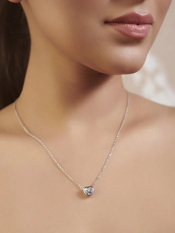 Necklaces Curio Cottage Drop of Heart Pure Silver Chain Necklace