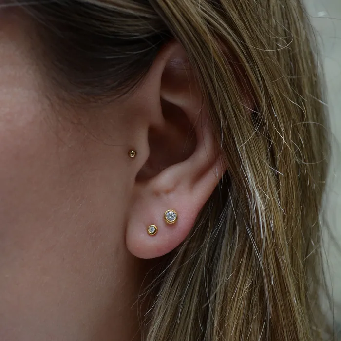 Tiny Round Cubic Zirconia Gold Vermeil Studs Tashi PreStyled Sets