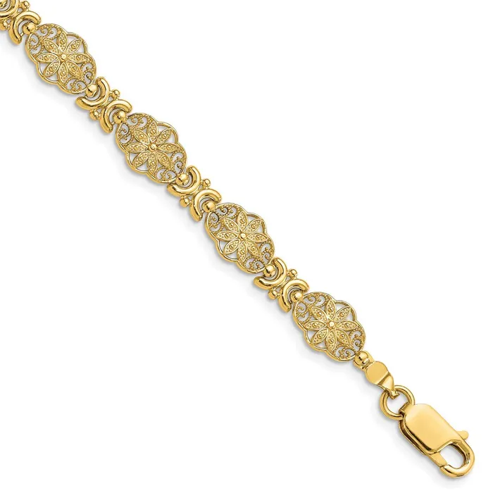 14K Flower wScalloped Edge Link BraceletWBCFB144975 WB Choice Jewelry Bracelets 14K Flower wScalloped Edge Link BraceletWBCFB144975 WB Choice Jewelry Bracelets