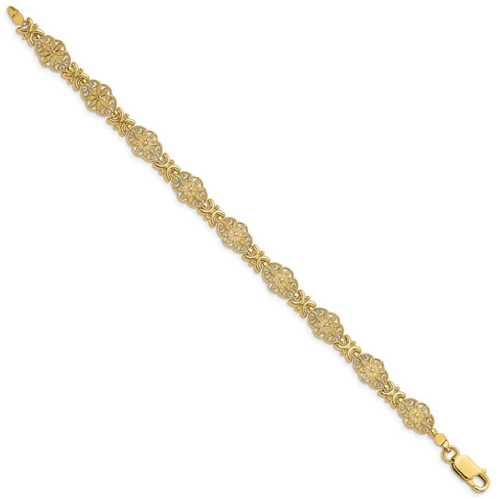 14K Flower wScalloped Edge Link BraceletWBCFB144975 WB Choice Jewelry Bracelets