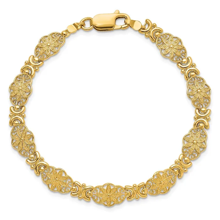 14K Flower wScalloped Edge Link BraceletWBCFB144975 WB Choice Jewelry Bracelets