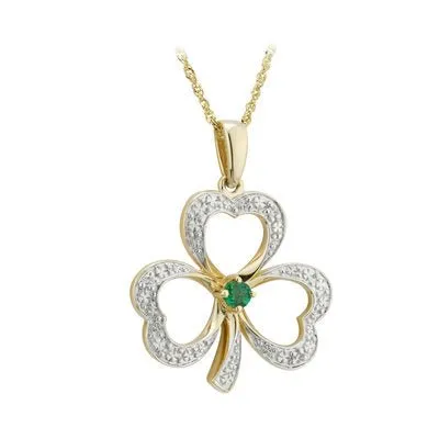 14K Gold Diamond Emerald Shamrock Pendant Celtic Collections Necklaces