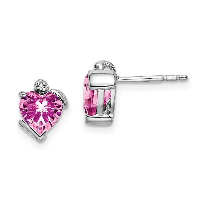 14k White Gold Created Pink Sapphire and Diamond Heart EarringsWBCEM7028CPS001WA WB Choice Jewelry Earrings 14k White Gold Created Pink Sapphire and Diamond Heart EarringsWBCEM7028CPS001WA WB Choice Jewelry Earrings