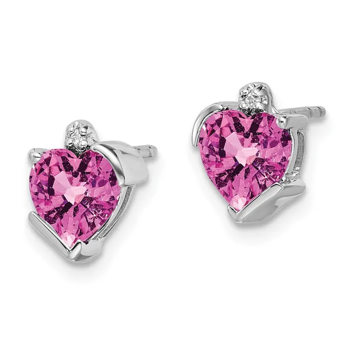 14k White Gold Created Pink Sapphire and Diamond Heart EarringsWBCEM7028CPS001WA WB Choice Jewelry Earrings
