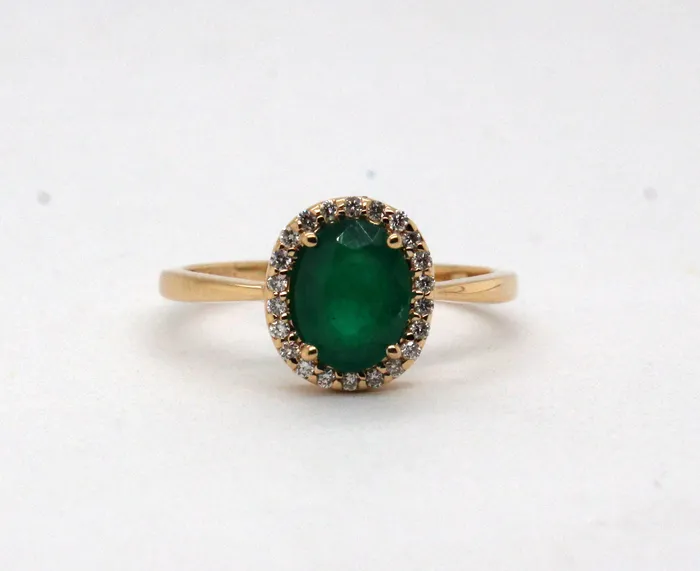 14KY 110 Ct Emerald and 14 Cttw Diamond Ring ROYAL JEWELRY MFG INC Rings 14KY 110 Ct Emerald and 14 Cttw Diamond Ring ROYAL JEWELRY MFG INC Rings
