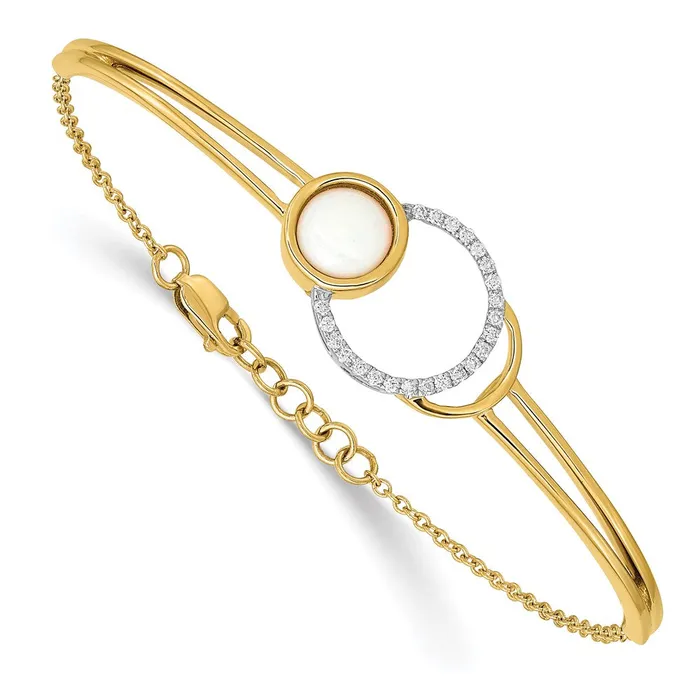 Bracelets WB Choice Jewelry 14k Polished Diamond Opal Circle Bar 7in w5in ext BraceletWBCBM6908OP016YA
