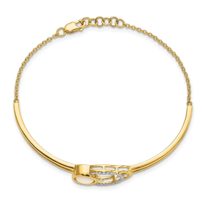 Bracelets WB Choice Jewelry 14k Polished Diamond Opal Circle Bar 7in w5in ext BraceletWBCBM6908OP016YA