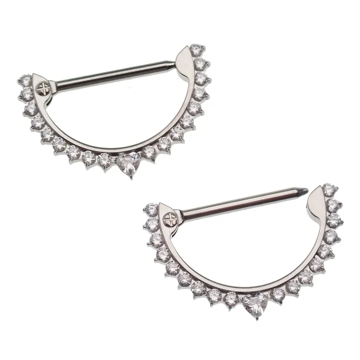 Clear CZ Heart 14g Titanium Nipple Clicker Body Clickers Necklaces