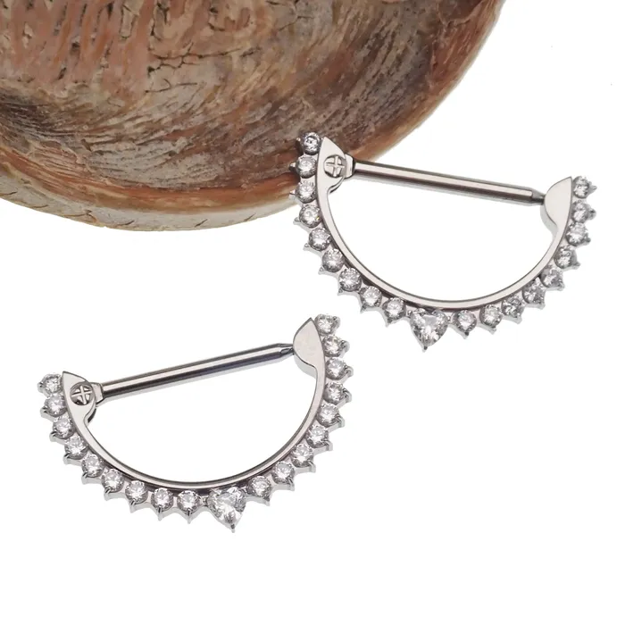 Clear CZ Heart 14g Titanium Nipple Clicker Body Clickers Necklaces